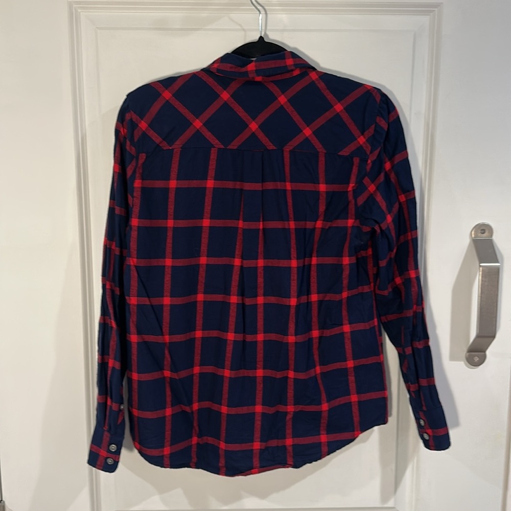 J. Crew navy and red plaid button up flanel - Picture 3 of 4